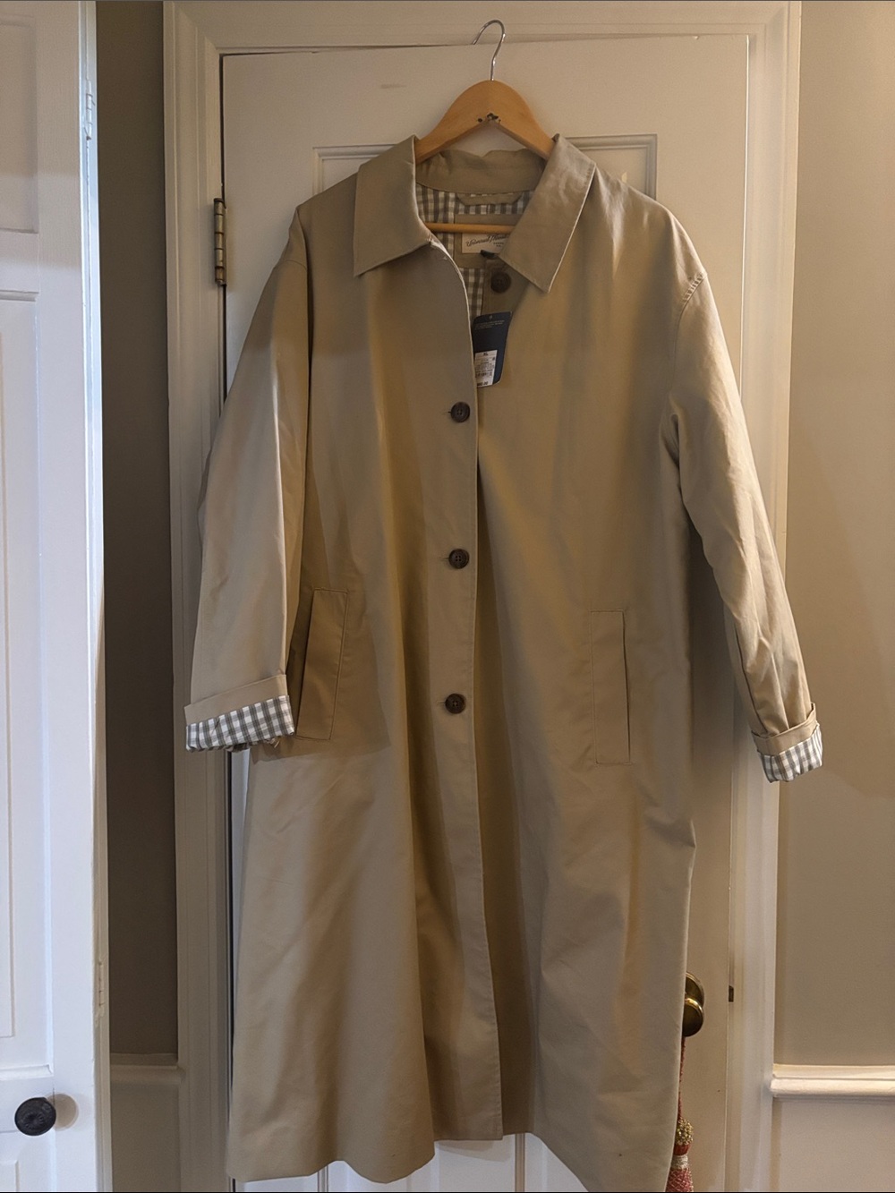 Universal Thread Beige Long Trench Coat with Button Front